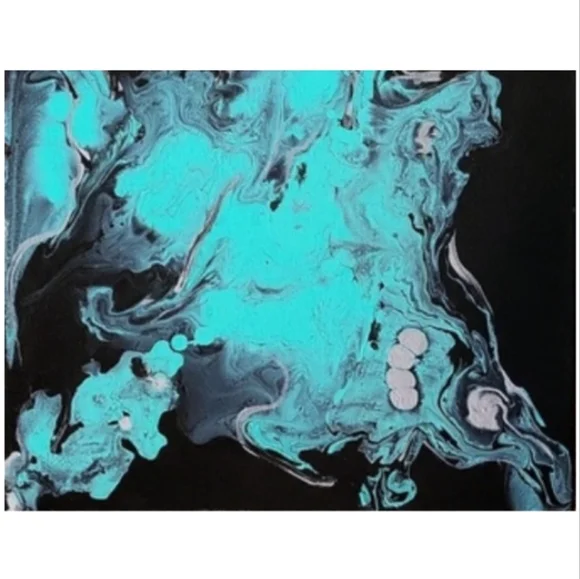 Hand Crafted Black and Turquoise Abstract Design 11x14 Inches Canvas Painting - Picture 3 of 5